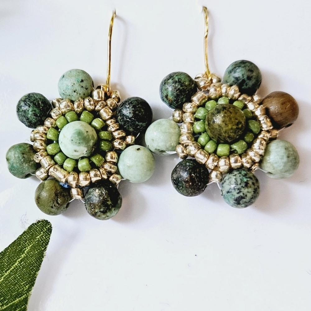 2/$27 | Turquoise Mini Shield Beaded Indigenous Hoop Earrings | Handmade